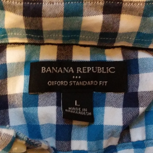 🍌BANANA REPUBLIC🍌 BLUE CHECKERED LONG SLEEVE BUTTON DWN! OXFORD STANDARD LRG - Picture 3 of 3